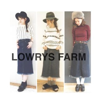 ローリーズファーム(LOWRYS FARM)の【美品】デニムフリンジナロースカート(ひざ丈スカート)