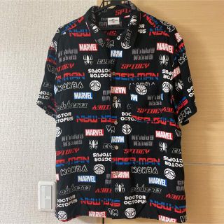 スパイダーマン×ヴェノム全面総柄ビッグプリント開襟シャツボタン