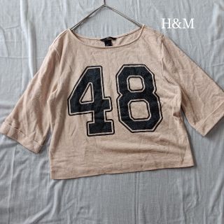 エイチアンドエム(H&M)の[セール]H&M 　五分袖　ナンバープリントスウェット　XS(カットソー(半袖/袖なし))