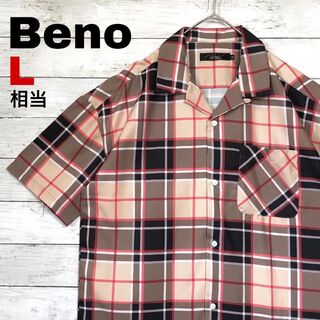 ビーノ(BENO)のl9 Beno　開襟 半袖シャツ　ビーノ　チェック柄　ポリシャツ100％メンズ(シャツ)