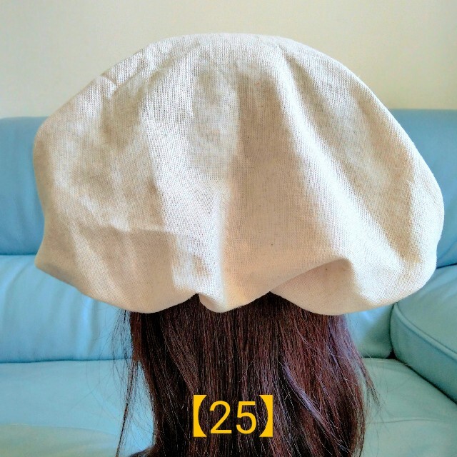 【25】医療帽子　ケア帽子　バンダナキャップ〈ナチュラルベージュ麻（リネン）〉 レディースの帽子(ニット帽/ビーニー)の商品写真