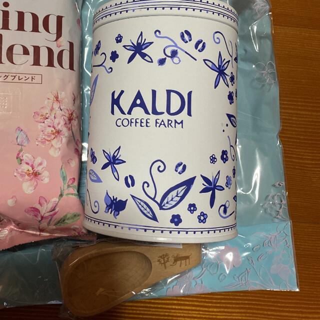 KALDI(カルディ)の新品　カルディ　キャニスター缶　メジャースプーン　春　夏　 インテリア/住まい/日用品のキッチン/食器(容器)の商品写真