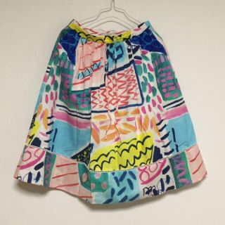 ポールスミス(Paul Smith)のポールスミス 台形スカート ギャザー フレア ペイント プリント 総柄 日本製(ミニスカート)