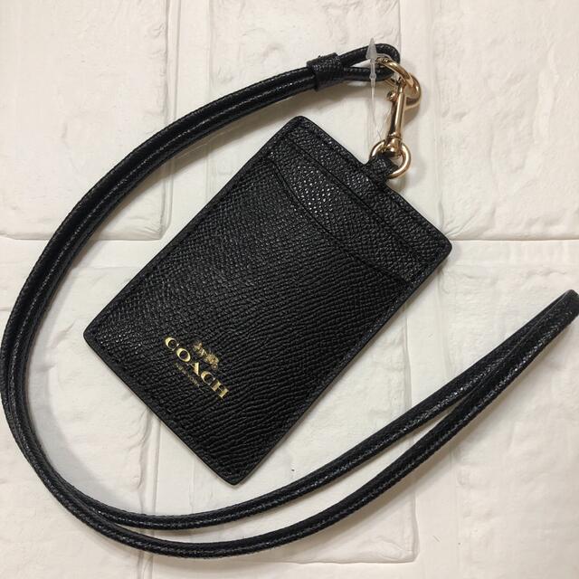 COACHコーチIDホルダーカード入れ付き　ストラップ　ブラック