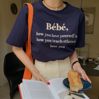 ベベ(BeBe)の韓国製Bebe クルーネックTシャツ　ネイビー(Tシャツ(半袖/袖なし))