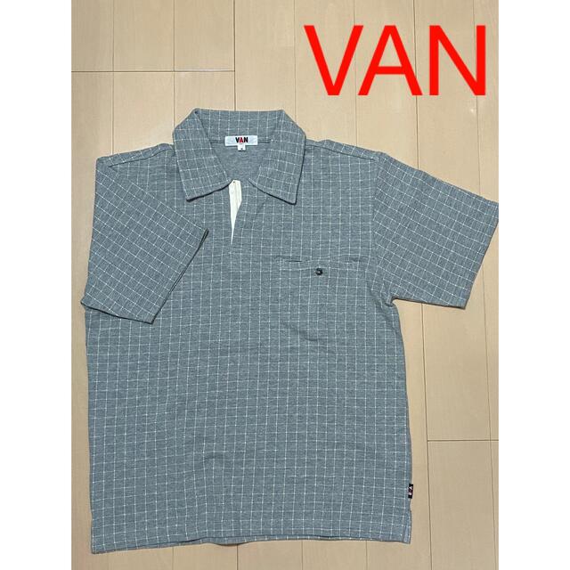 VAN Jacket(ヴァンヂャケット)のVAN／⑤半袖（ハーフジップ）ポロシャツ（M）／グレー系碁盤目 メンズのトップス(ポロシャツ)の商品写真