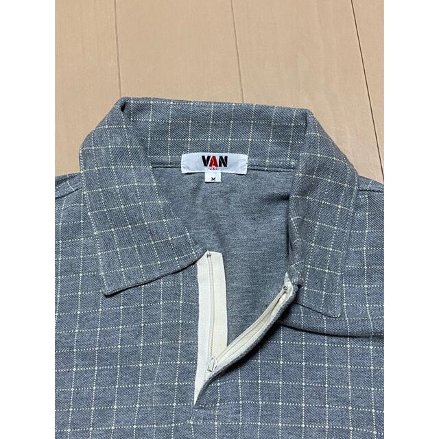 VAN Jacket(ヴァンヂャケット)のVAN／⑤半袖（ハーフジップ）ポロシャツ（M）／グレー系碁盤目 メンズのトップス(ポロシャツ)の商品写真