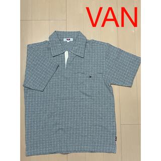 ヴァンヂャケット(VAN Jacket)のVAN／⑤半袖（ハーフジップ）ポロシャツ（M）／グレー系碁盤目(ポロシャツ)