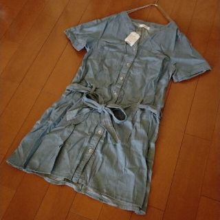 ショコラフィネローブ(chocol raffine robe)のchocol raffine robe フロントリボンデニムワンピース(ひざ丈ワンピース)