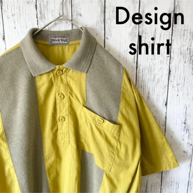 Design shirt ストライプ メッシュ  半袖 マスタードイエロー