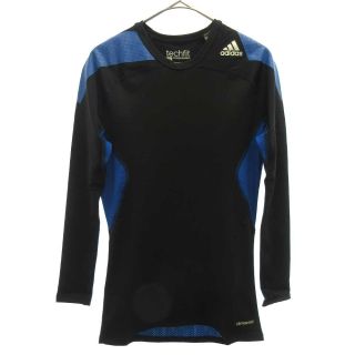 アディダス(adidas)のadidas アディダス テックフィットコンプレッション クライマクール クルーネックメッシュロングスリーブTシャツ ブラック×ブルー D81307 AJ440(Tシャツ/カットソー(七分/長袖))