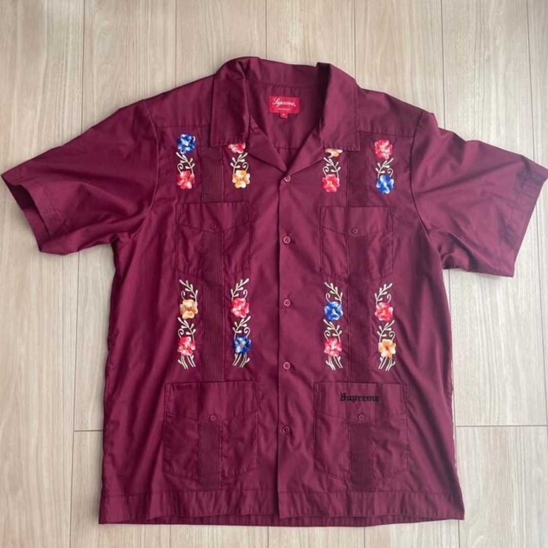 M 赤 supreme flowers guayabera shirt 19ss シャツ