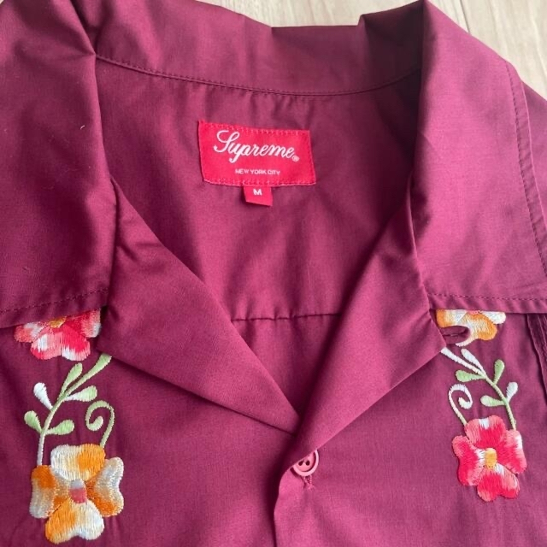 M 赤 supreme flowers guayabera shirt 19ss シャツ