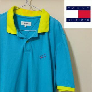 トミー(TOMMY)のポロシャツ　XLサイズ　トミーヒルフィガー　トミー　Tommy 水色　蛍光カラー(ポロシャツ)