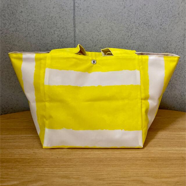 キューブトート　☆ナイロンボーダー イエロー☆ ハンドメイドのファッション小物(バッグ)の商品写真