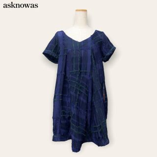 アズノウアズ(AS KNOW AS)のsale【asknowas】チェックワンピース　ネイビー　アズノウアズ(ひざ丈ワンピース)