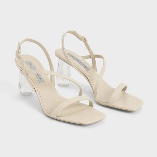 チャールズアンドキース(Charles and Keith)の【美品】CHARLES&KEITH シースルースカルプチャーヒールサンダル (サンダル)