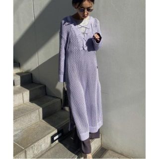 アメリヴィンテージ(Ameri VINTAGE)のameri vintage MESH LONG KNIT パープル(ロングワンピース/マキシワンピース)