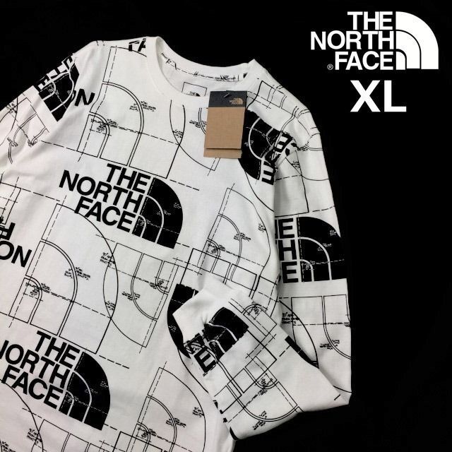THE NORTH FACE(ザノースフェイス)のノースフェイス 長袖 ロンT US限定(XL)白 総柄 180902 メンズのトップス(Tシャツ/カットソー(七分/長袖))の商品写真