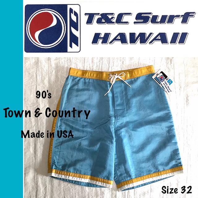 ◇90s ターコイズ USA製Town&Country◇ヴィンテージ水着 32◇