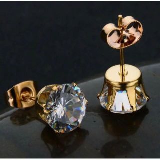 6㎜ ステンレスピアス czダイヤピアス 金属アレルギー対応 ゴールド(ピアス)