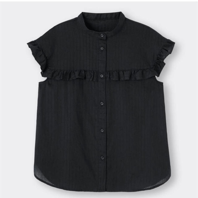GU(ジーユー)のGU  フリルブラウス　Sサイズ　ブラック レディースのトップス(シャツ/ブラウス(半袖/袖なし))の商品写真