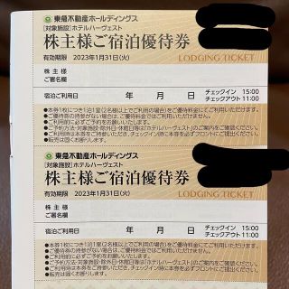 東急不動産　株主様ご宿泊優待券　2枚　2023.1.31まで(宿泊券)