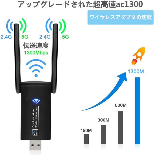 WiFi 無線LAN USB3.0 WIFIアダプター 1300Mbps#859 スマホ/家電/カメラのPC/タブレット(PC周辺機器)の商品写真