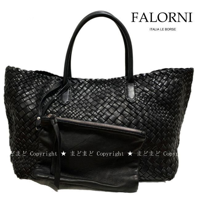 FALORNI イントレチャート レザー メッシュ トートバッグ 黒