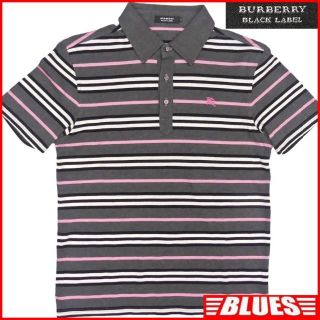 バーバリーブラックレーベル(BURBERRY BLACK LABEL)の廃盤 バーバリー ポロシャツ M メンズ グレー 半袖 ピンク TY1870(ポロシャツ)