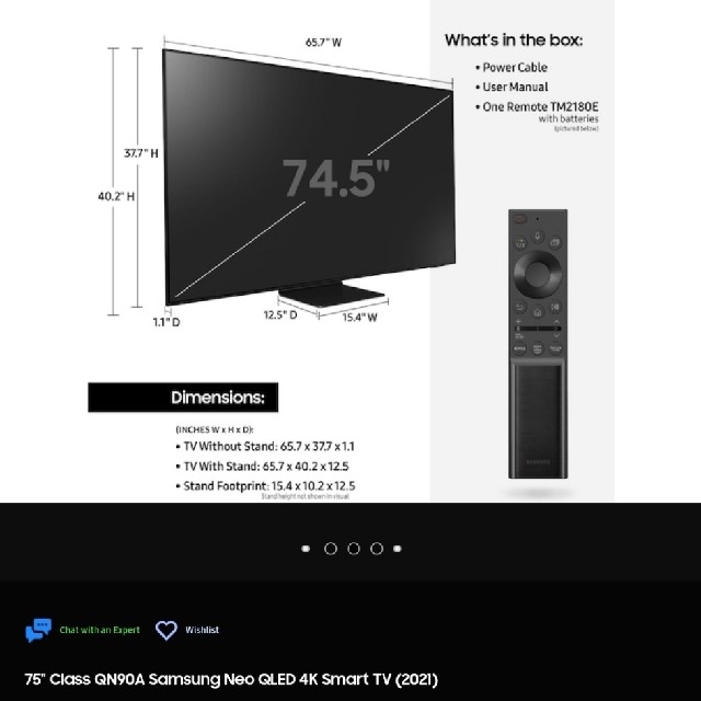 QN90A Samsung Neo QLED 4K Smart TV (2021 スマホ/家電/カメラのテレビ/映像機器(テレビ)の商品写真