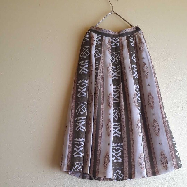 Santa Monica(サンタモニカ)の古着屋 OLD vintage ストライプ レトロ柄 タック フレアスカート レディースのスカート(ロングスカート)の商品写真
