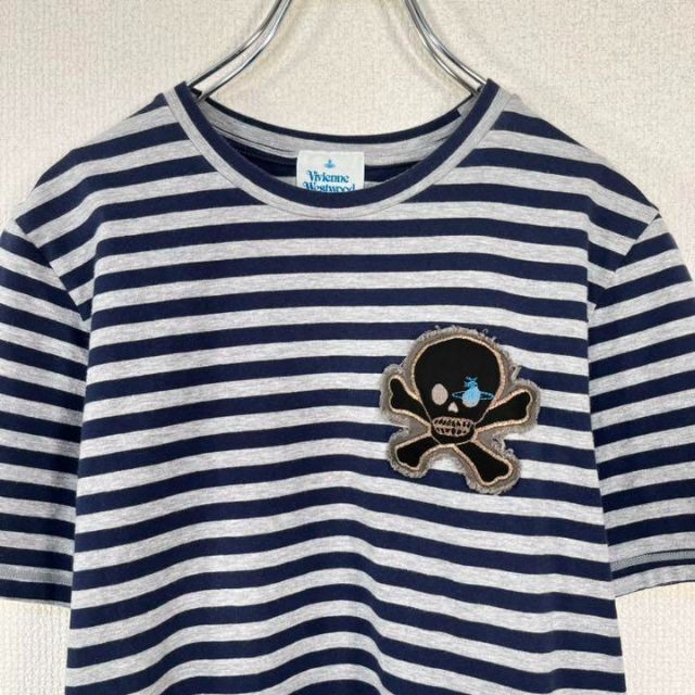 【美品】ヴィヴィアンウエストウッド　Tシャツ　ボーダー　オーブ&スカル刺繍 ロゴ