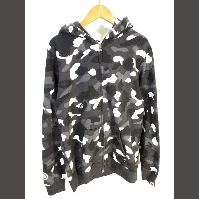 A BATHING APE ジップアップ パーカー 長袖 迷彩 グレー S