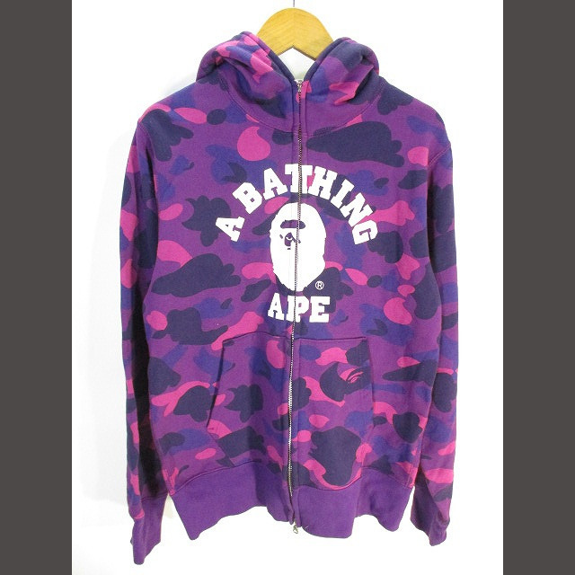 A BATHING APE ジップアップ パーカー 長袖 迷彩 紫 S - パーカー