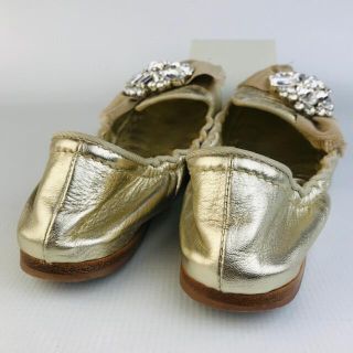 美品★ミュウミュウ★レザー クリスタルビジュー付バレエシューズ(35 1/2)