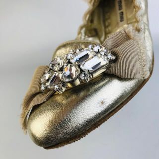 miumiu - 美品☆ミュウミュウ☆レザー クリスタルビジュー付バレエ