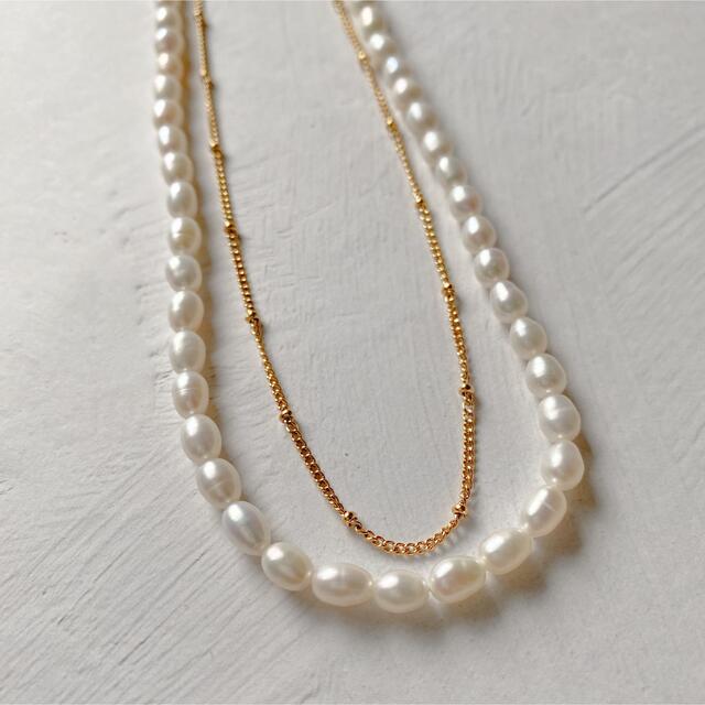 Adam et Rope'(アダムエロぺ)のPearl grain chain necklace No.876 レディースのアクセサリー(ネックレス)の商品写真