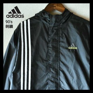 アディダス(adidas)の古着★90's ADIDAS アディダス 3本ライン 黒緑黄ナイロンジャケット(ナイロンジャケット)