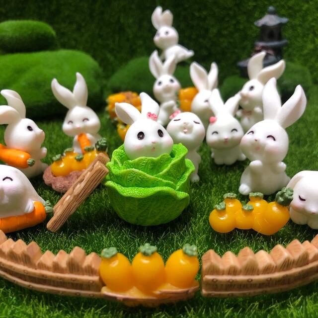 【68%OFF!】 ウサギ ガーデン ミニチュア DIY 置物 苔 園芸装飾 2種類 18点セット