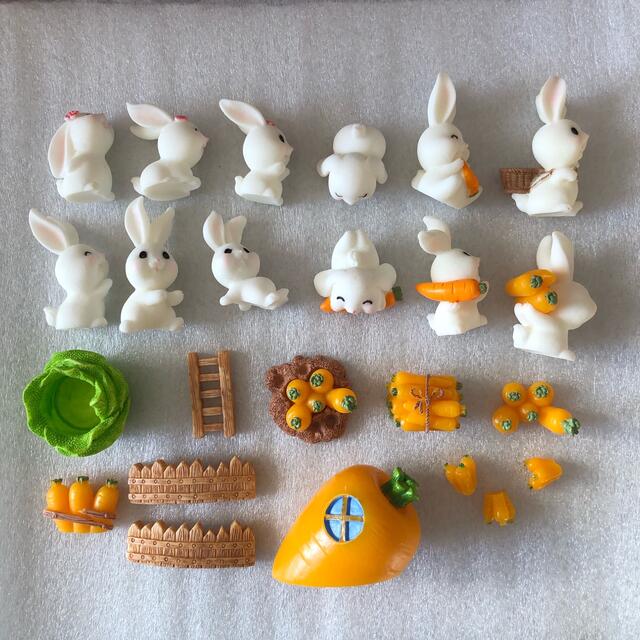 【人気沸騰】 ウサギ ガーデン ミニチュア DIY 置物 苔 園芸装飾 2種類 18点セット