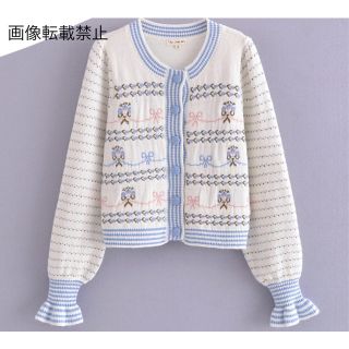 🍹7月新作🍨8350◇リボン 花柄 ニット カーディガン(カーディガン)