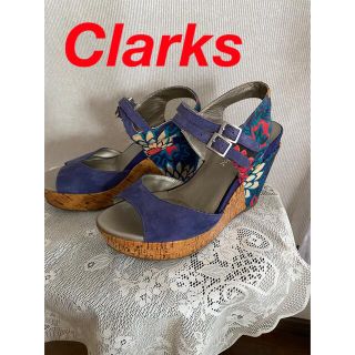 クラークス(Clarks)のClarks クラークス　サンダルシューズ　ネイビー　革　ウェッジソール(サンダル)