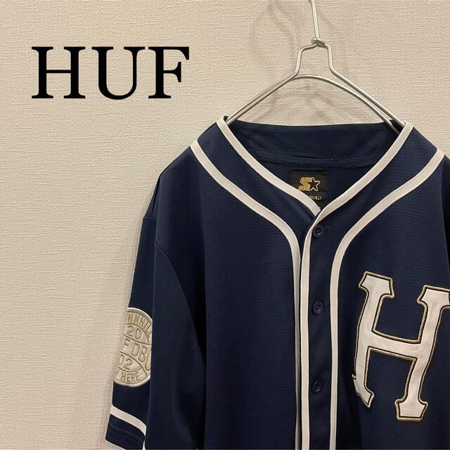 美品 HUF × STARTER ベースボールシャツ ハフ スターター ネイビー