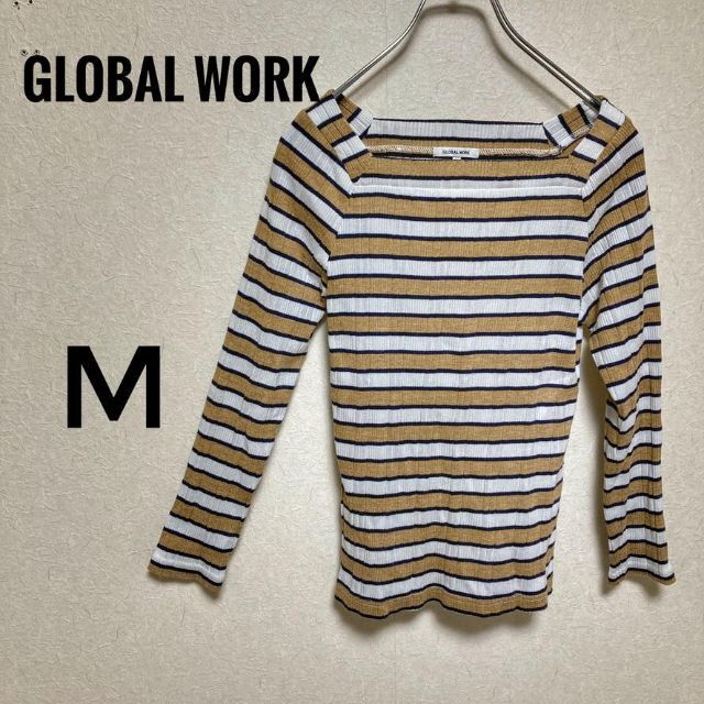 GLOBAL WORK(グローバルワーク)のGLOBAL WORK　ボーダーニット　スクエアネック　Mサイズ　美品 レディースのトップス(Tシャツ(長袖/七分))の商品写真