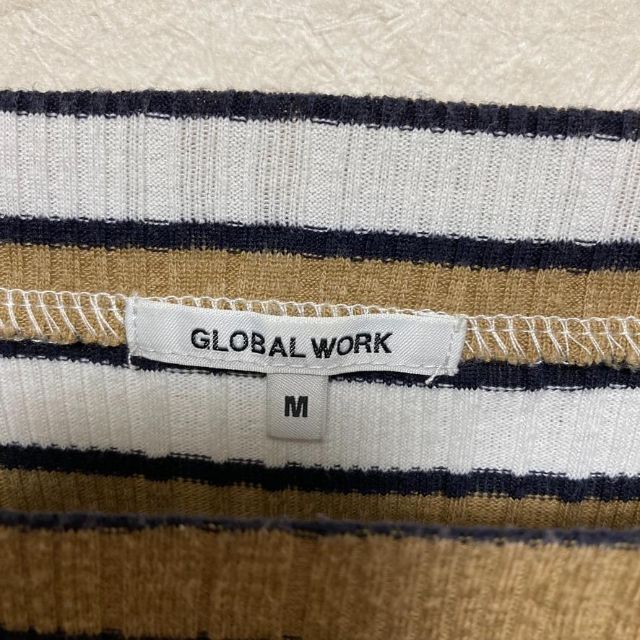 GLOBAL WORK(グローバルワーク)のGLOBAL WORK　ボーダーニット　スクエアネック　Mサイズ　美品 レディースのトップス(Tシャツ(長袖/七分))の商品写真