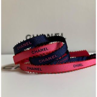 シャネル(CHANEL)の8mm幅 CHANEL ラッピング リボン ピンク&ネイビー 2m(ラッピング/包装)