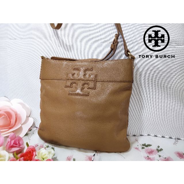 【美品】TORY BURCH トリーバーチ レザーショルダーバッグ 斜め掛け約95cmショルダー