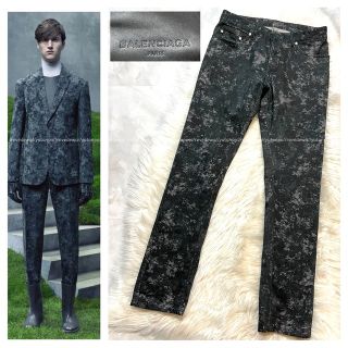 本物 名作 美品 バレンシアガ レザー使い 霜降り デニムパンツ ジーンズ