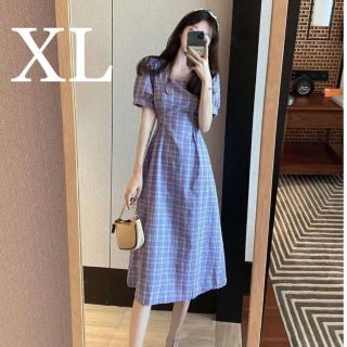 XL　青　ロングシャツレディース ミモレ丈ワンピ　春 夏 ワンピ 可愛い 韓国(ひざ丈ワンピース)